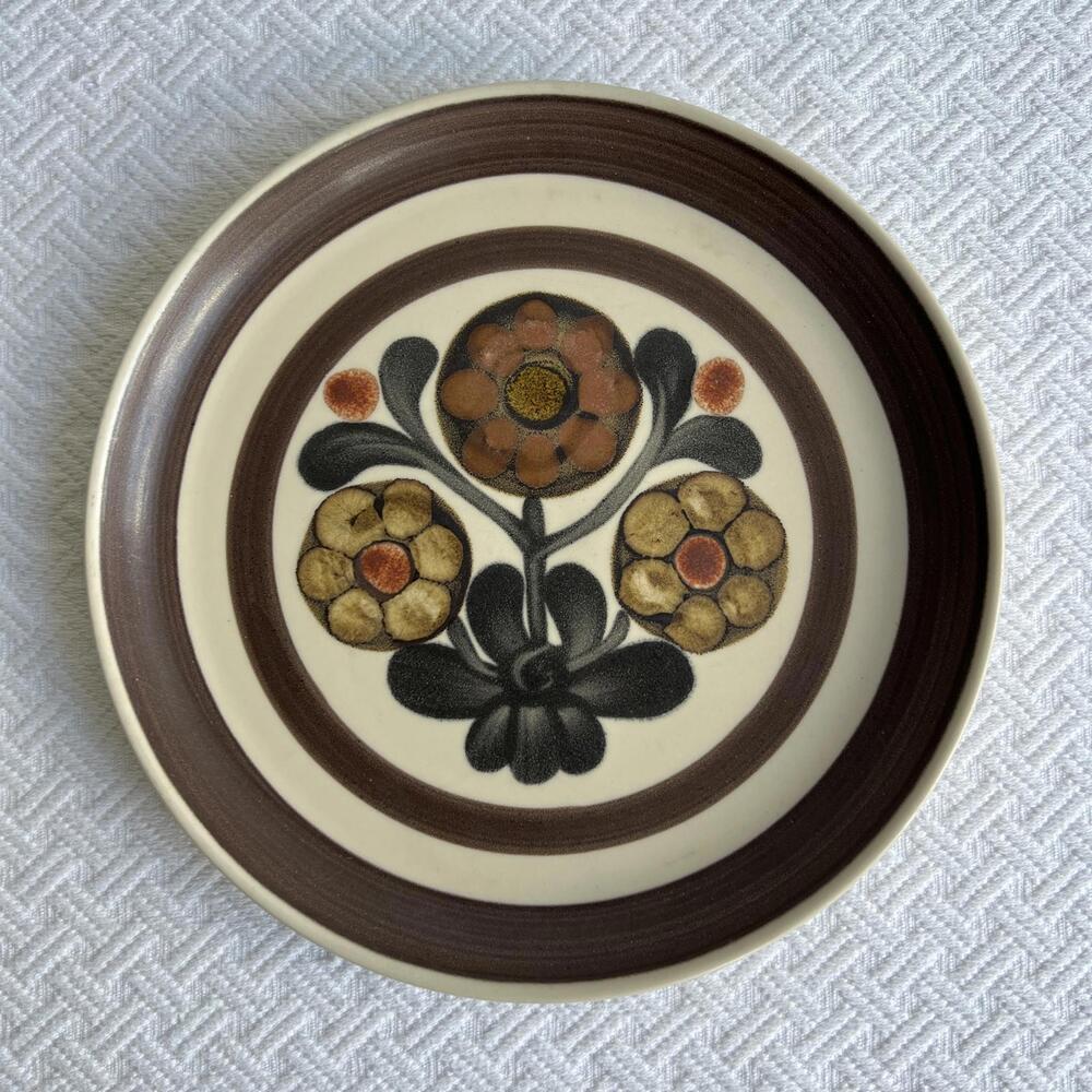 10" D Denby Langley England Stoneware Pottery MAYFLOWER Brown Floral Plate MCM